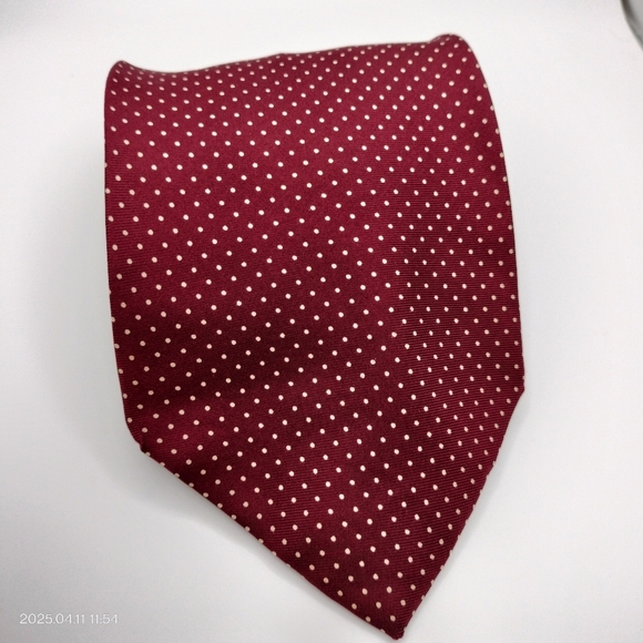 Leonardo Strelli Tie Rack Maroon Off White Swiss Dot Silk NeckTie Made In Italy - Picture 8 of 12